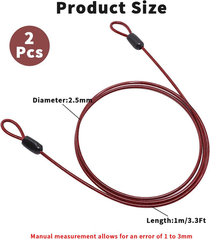 Cable Lock Double Loops 6.6Ft Long Silver Security Cables with Lock, Bike Locks Cables 2.5mm Braided Steel Coated Safety Cable Wire for Luggage,Outdoor, Clothesline