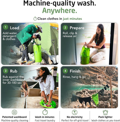 Wash Bag Patented Washboard-in-a-Bag™ 5 oz Travel Clothes Washer