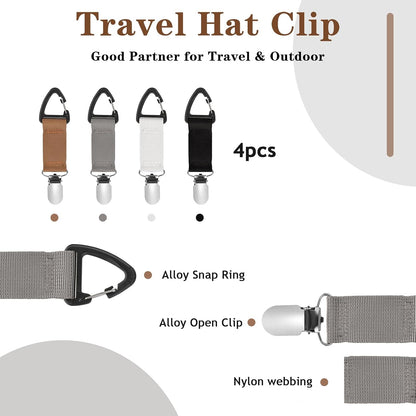 4Pcs Travel Hat Clip Elastic Hat Holder for Purse Hands-Free
