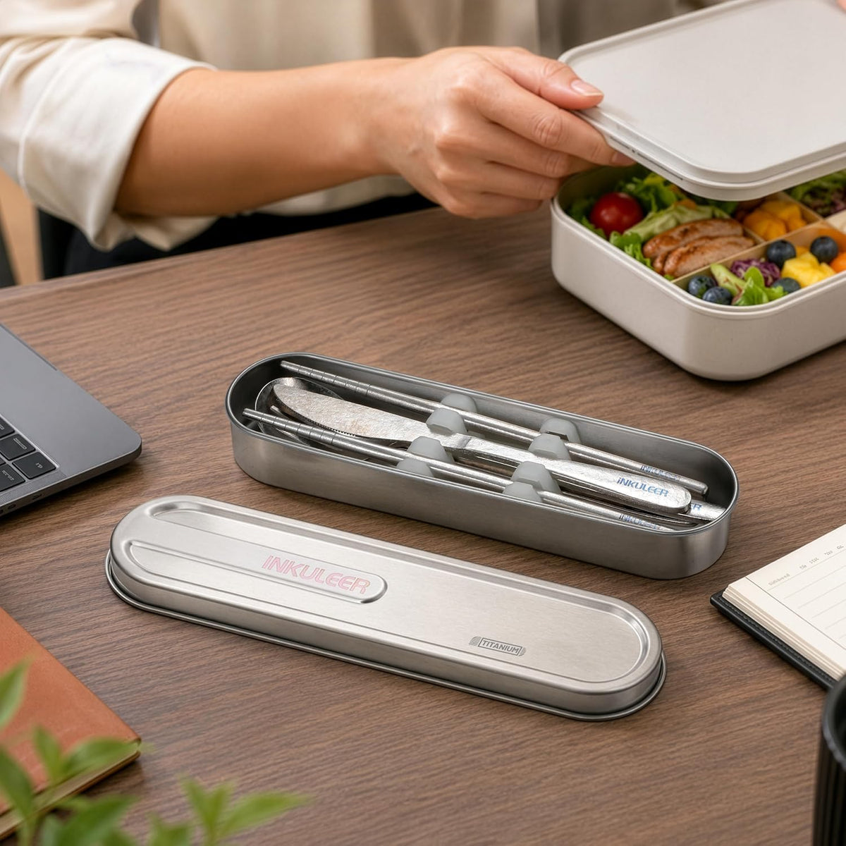 Travel cutlery set, 18/8 stainless steel cutlery, Reusable utensils set with case, Portable Silverware Lunch Box for Camping and Office