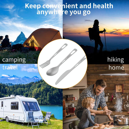Titanium Flatware Knife Fork Spoon Set Lightweight Ti Camping Utility Cutlery Set with Carrying Bag for Traveling Picnic Hiking