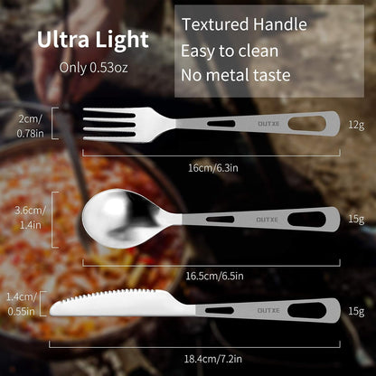 Titanium Flatware Knife Fork Spoon Set Lightweight Ti Camping Utility Cutlery Set with Carrying Bag for Traveling Picnic Hiking