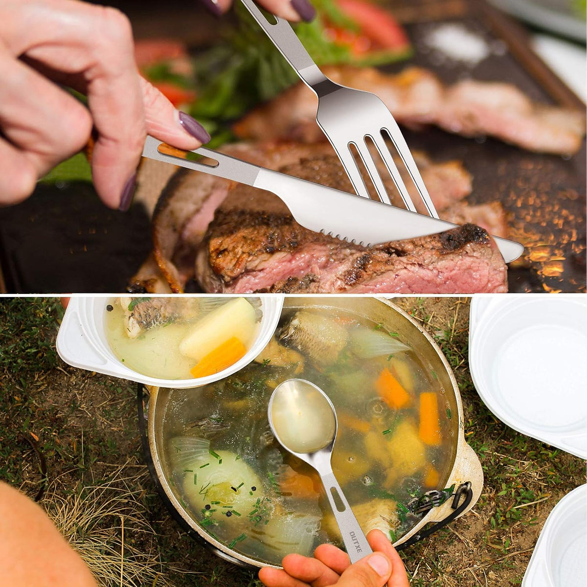 Titanium Flatware Knife Fork Spoon Set Lightweight Ti Camping Utility Cutlery Set with Carrying Bag for Traveling Picnic Hiking