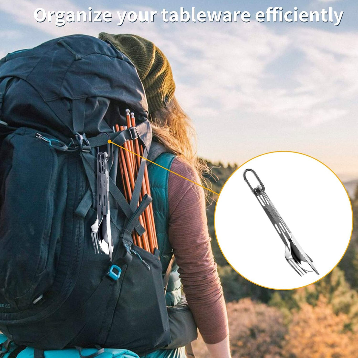 Titanium Flatware Knife Fork Spoon Set Lightweight Ti Camping Utility Cutlery Set with Carrying Bag for Traveling Picnic Hiking