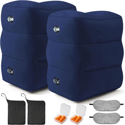 Inflatable Foot Rest Pillow for Travel - Adjustable Height Flight Foot Rest with Eye Mask and Earplugs for Kids & Adults on Airplane, Car, Train, Office, and Home (Gray, 2 PCS)