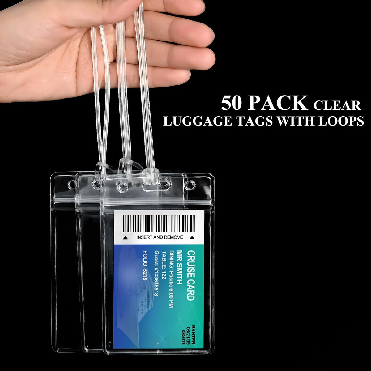50 Pack Luggage Bag Tag Holders with 50 Pack Luggage Loops Straps