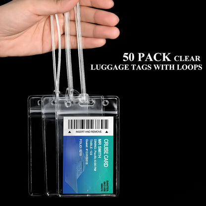 50 Pack Luggage Bag Tag Holders with 50 Pack Luggage Loops Straps
