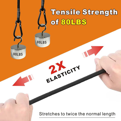 Bungee Cords with Carabiner Hooks Heavy Duty, Outdoor Black Bungee Straps, Strong Industrial Grade Elastic Bungee Rope for Securing Tarps, Luggage, Tents，Bikes, 12in + 24in + 48in，