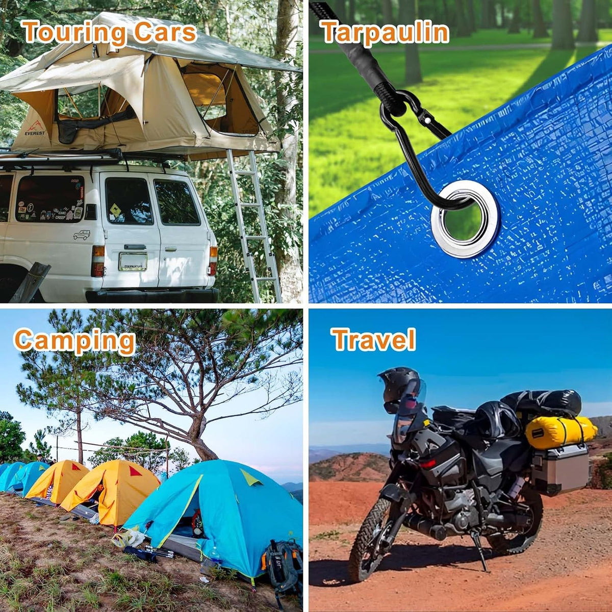Bungee Cords with Carabiner Hooks Heavy Duty, Outdoor Black Bungee Straps, Strong Industrial Grade Elastic Bungee Rope for Securing Tarps, Luggage, Tents，Bikes, 12in + 24in + 48in，