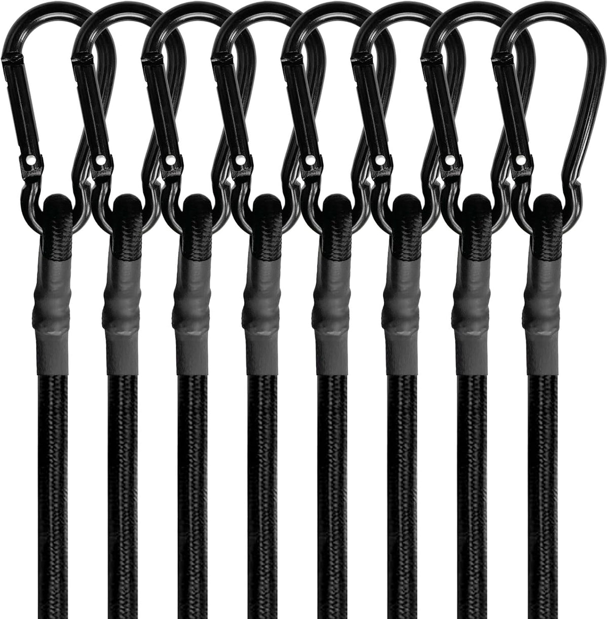 Bungee Cords with Carabiner Hooks Heavy Duty, Outdoor Black Bungee Straps, Strong Industrial Grade Elastic Bungee Rope for Securing Tarps, Luggage, Tents，Bikes, 12in + 24in + 48in，