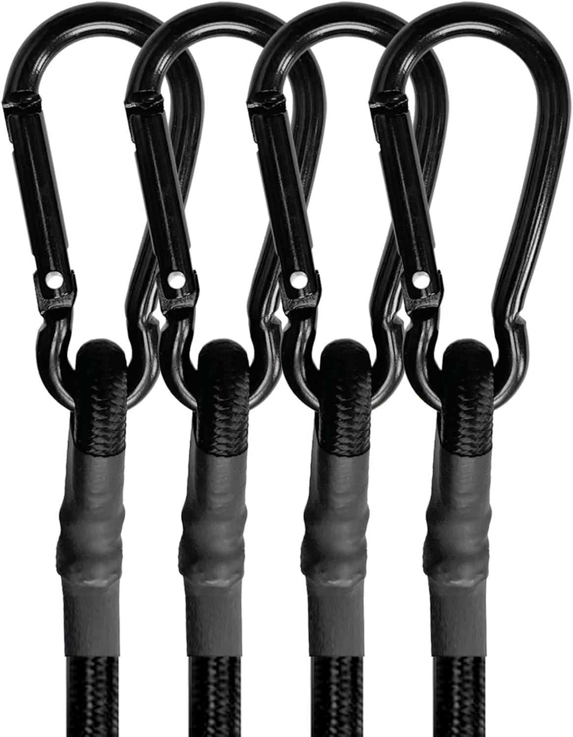 Bungee Cords with Carabiner Hooks Heavy Duty, Outdoor Black Bungee Straps, Strong Industrial Grade Elastic Bungee Rope for Securing Tarps, Luggage, Tents，Bikes, 12in + 24in + 48in，