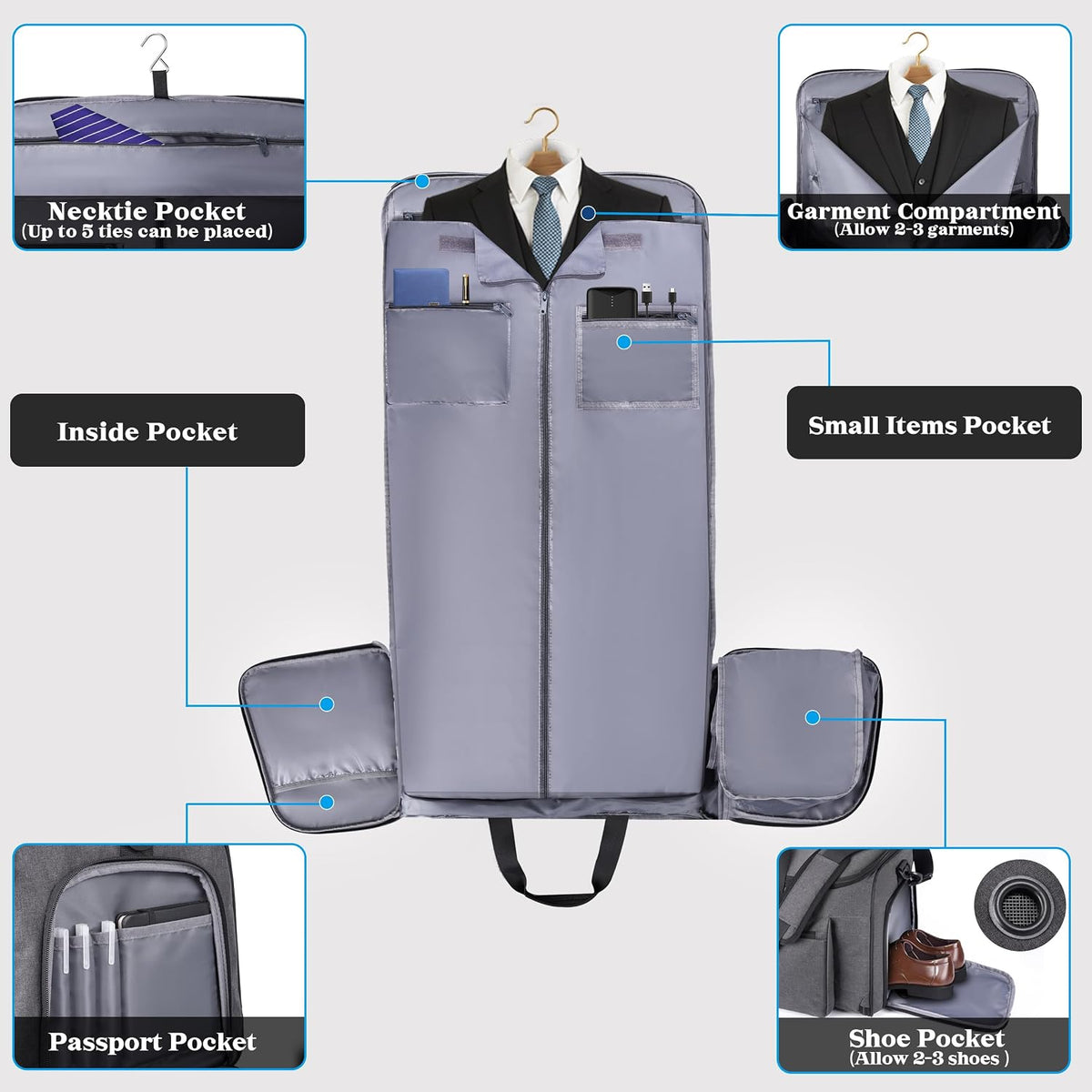 Convertible Duffle Bags for Travel Carry On Suit Duffle Bags with Shoulder Strap 2 in 1 Hanging Garment Duffle Bag for Men Women