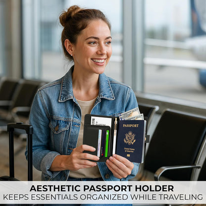 Beautiful Passport Holder for Travel - Cute Cover with Pen Holder for Women