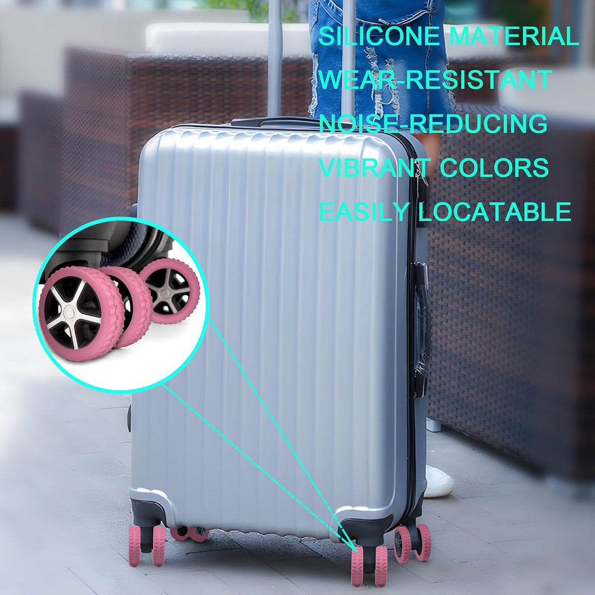 8 Pack Luggage Wheel Covers for 8-Spinner Suitcase, Rose Red