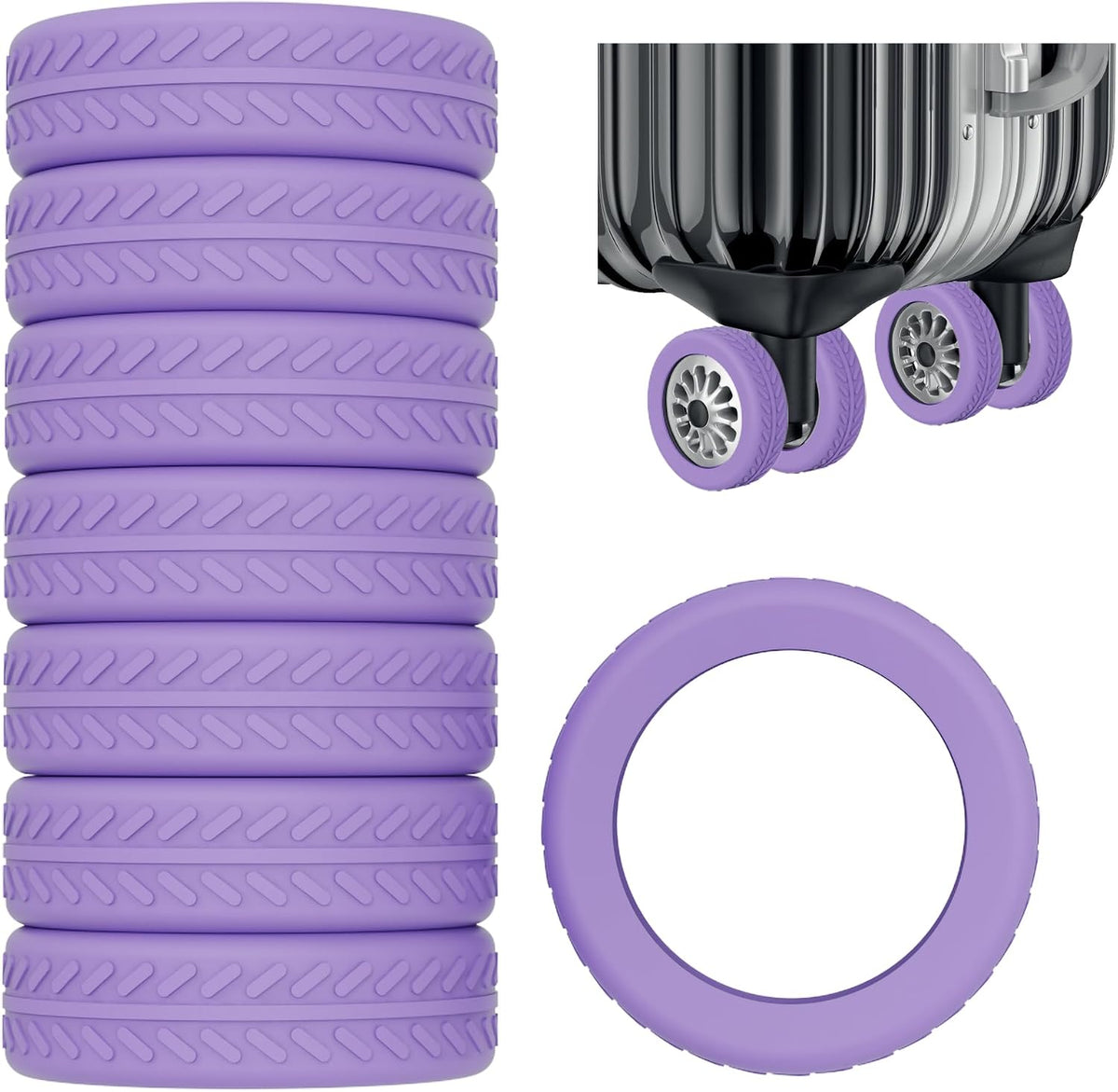 Luggage Wheel Covers 8 Pack Upgraded,Silicone Luggage Wheel Protector Covers for most 8 Spinner Wheel Suitcases or Office Chair Caster,Durable,Mute and Shock Absorption (Purple)