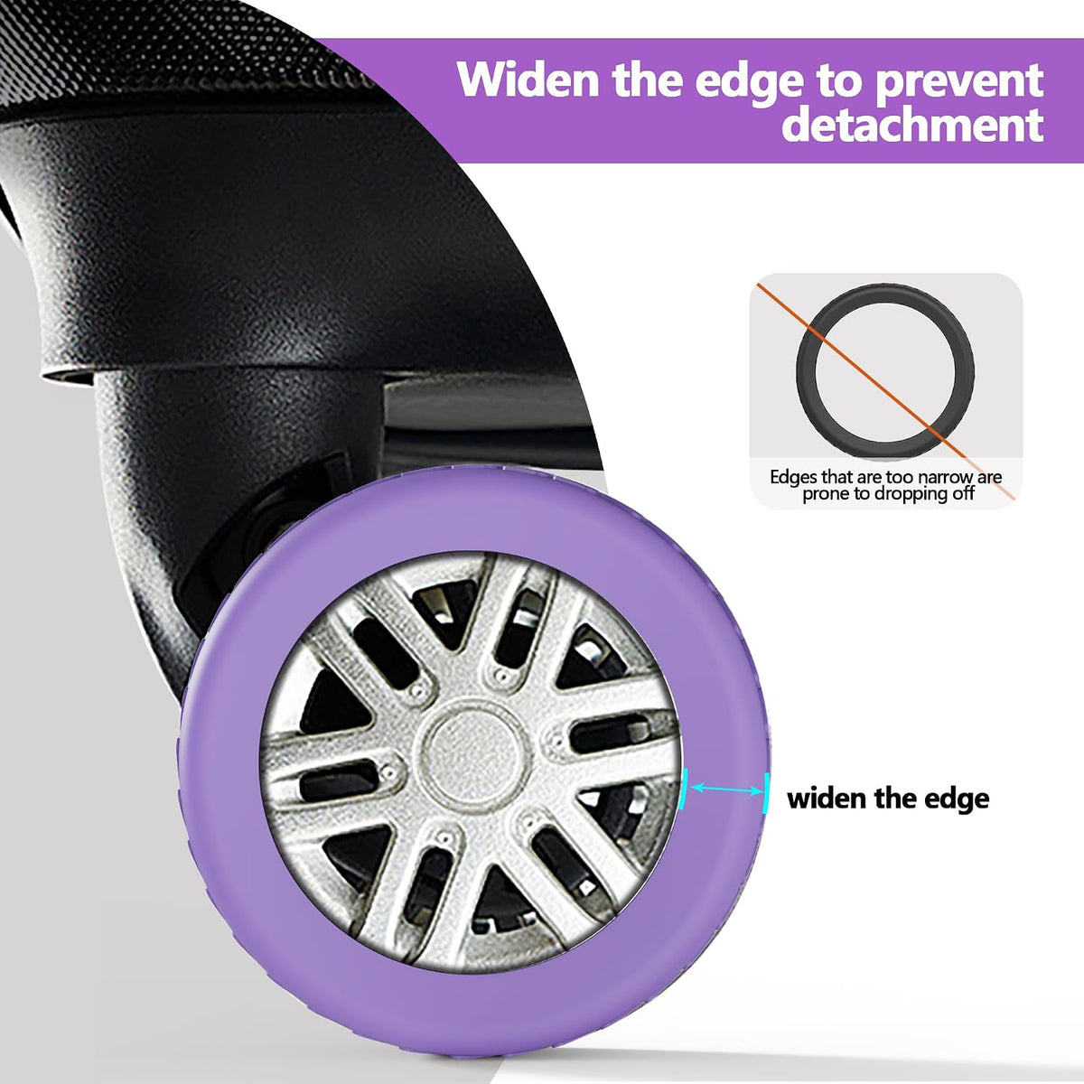 Luggage Wheel Covers 8 Pack Upgraded,Silicone Luggage Wheel Protector Covers for most 8 Spinner Wheel Suitcases or Office Chair Caster,Durable,Mute and Shock Absorption (Purple)