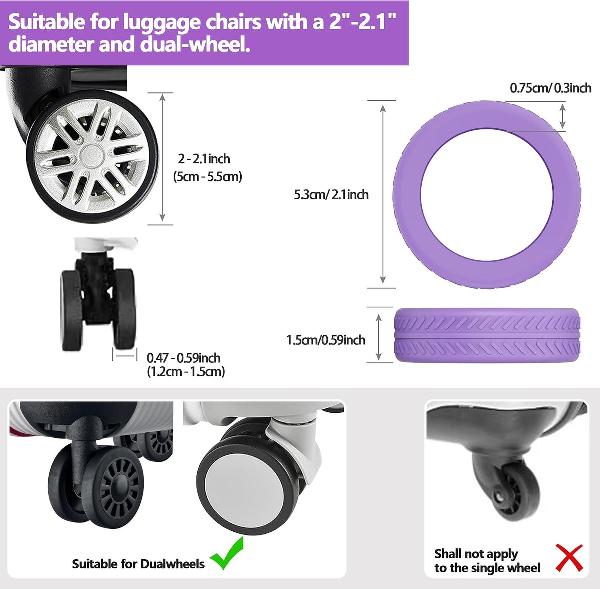 Luggage Wheel Covers 8 Pack Upgraded,Silicone Luggage Wheel Protector Covers for most 8 Spinner Wheel Suitcases or Office Chair Caster,Durable,Mute and Shock Absorption (Purple)