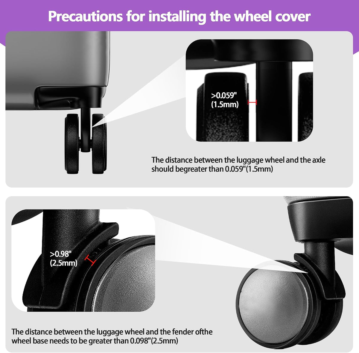 Luggage Wheel Covers 8 Pack Upgraded,Silicone Luggage Wheel Protector Covers for most 8 Spinner Wheel Suitcases or Office Chair Caster,Durable,Mute and Shock Absorption (Purple)