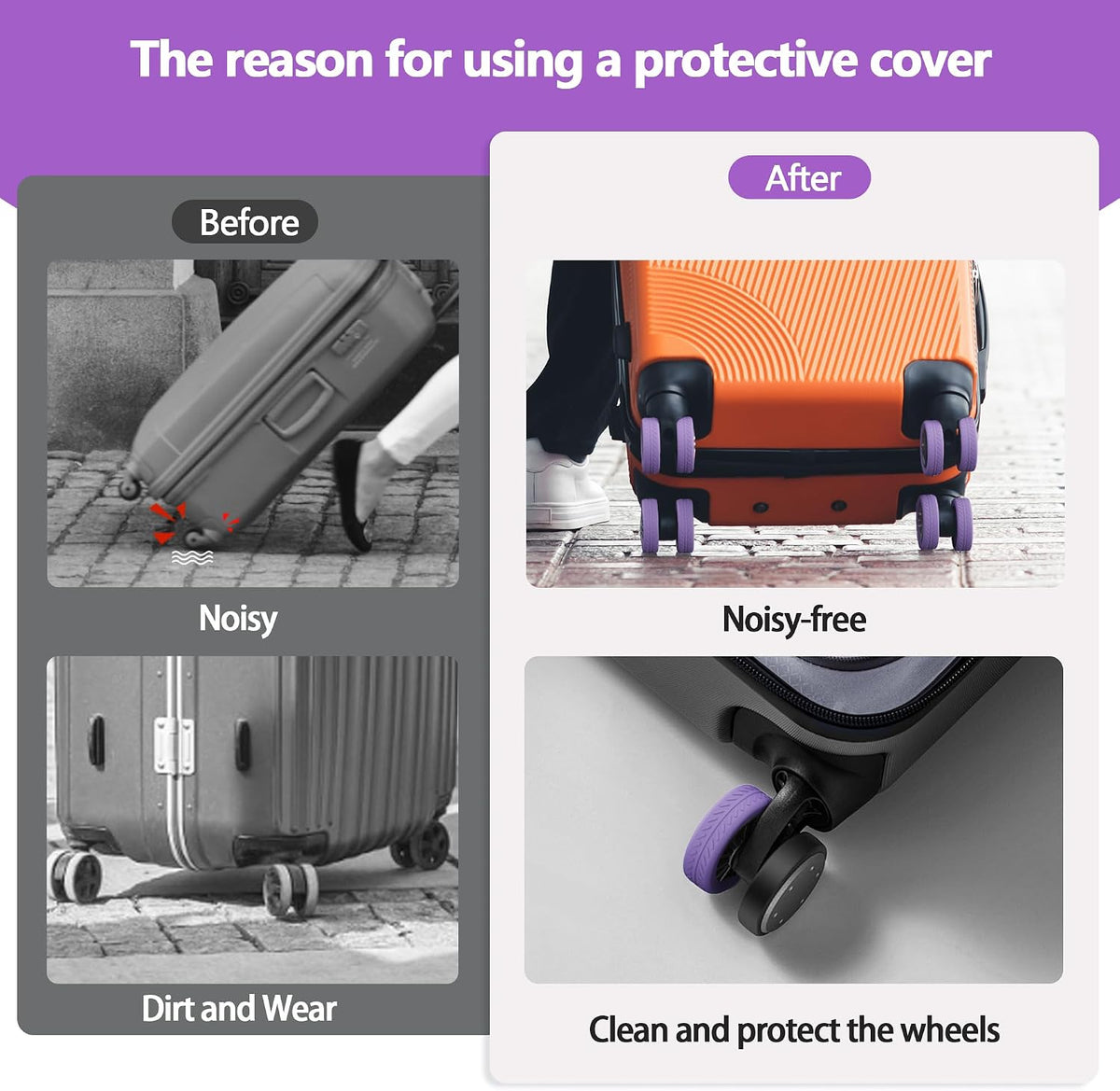 Luggage Wheel Covers 8 Pack Upgraded,Silicone Luggage Wheel Protector Covers for most 8 Spinner Wheel Suitcases or Office Chair Caster,Durable,Mute and Shock Absorption (Purple)