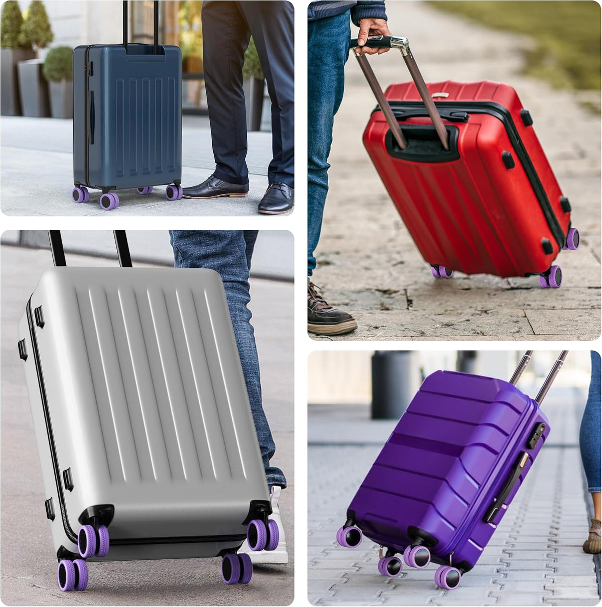 Luggage Wheel Covers 8 Pack Upgraded,Silicone Luggage Wheel Protector Covers for most 8 Spinner Wheel Suitcases or Office Chair Caster,Durable,Mute and Shock Absorption (Purple)