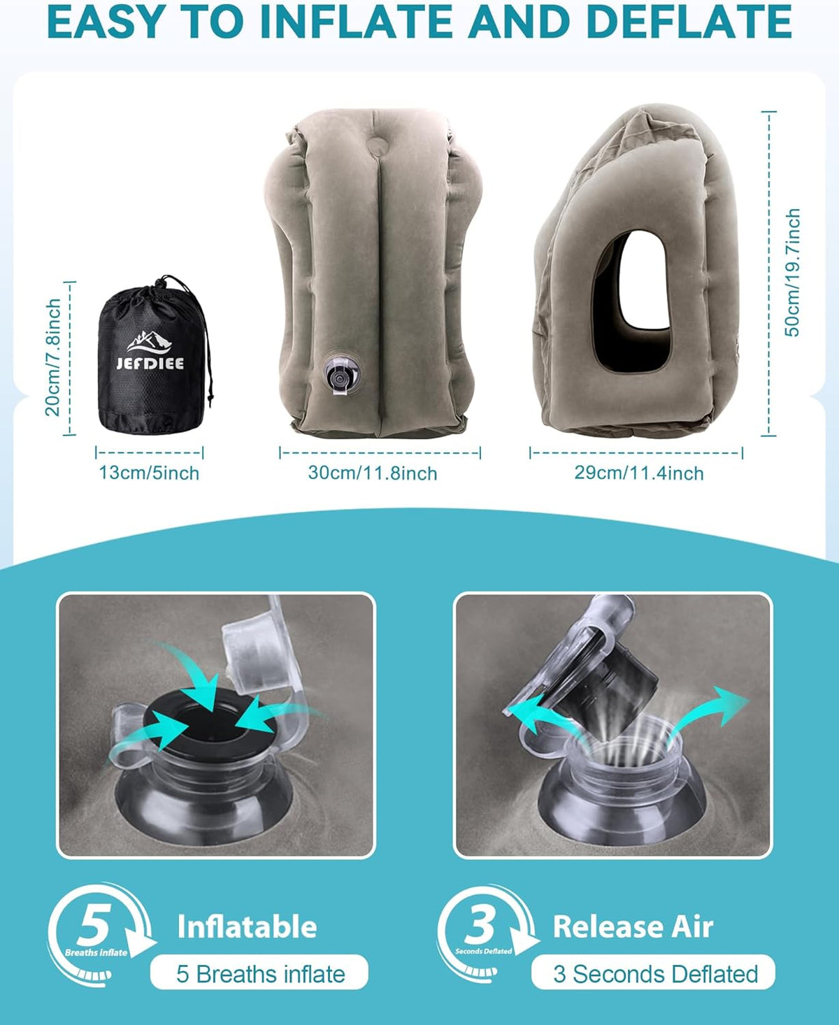 Inflatable Travel Pillow, Airplane Neck Pillow Comfortably Supports Head and Chin for Airplanes, Trains, Cars Office Napping on The Tray Table (Grey)
