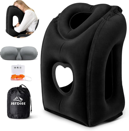 Inflatable Travel Pillow, Airplane Neck Pillow Comfortably Supports Head and Chin for Airplanes, Trains, Cars Office Napping on The Tray Table (Grey)