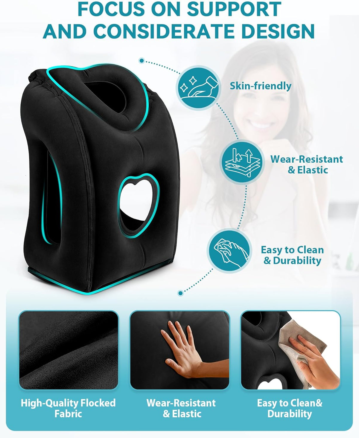 Inflatable Travel Pillow, Airplane Neck Pillow Comfortably Supports Head and Chin for Airplanes, Trains, Cars Office Napping on The Tray Table (Grey)