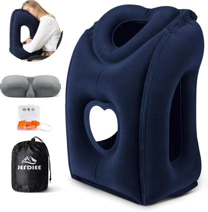 Inflatable Travel Pillow, Airplane Neck Pillow Comfortably Supports Head and Chin for Airplanes, Trains, Cars Office Napping on The Tray Table (Grey)