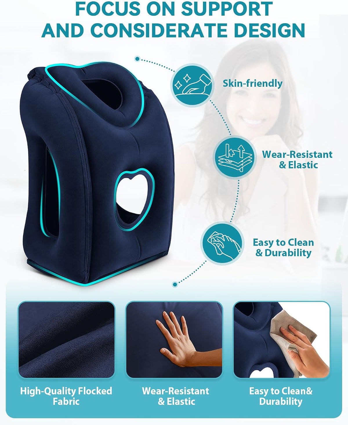 Inflatable Travel Pillow, Airplane Neck Pillow Comfortably Supports Head and Chin for Airplanes, Trains, Cars Office Napping on The Tray Table (Grey)