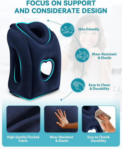 Inflatable Travel Pillow, Airplane Neck Pillow Comfortably Supports Head and Chin for Airplanes, Trains, Cars Office Napping on The Tray Table (Grey)