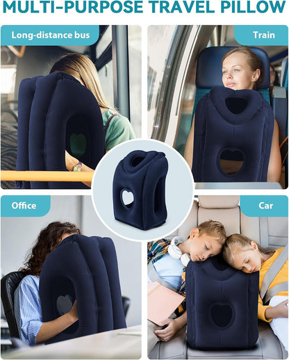Inflatable Travel Pillow, Airplane Neck Pillow Comfortably Supports Head and Chin for Airplanes, Trains, Cars Office Napping on The Tray Table (Grey)