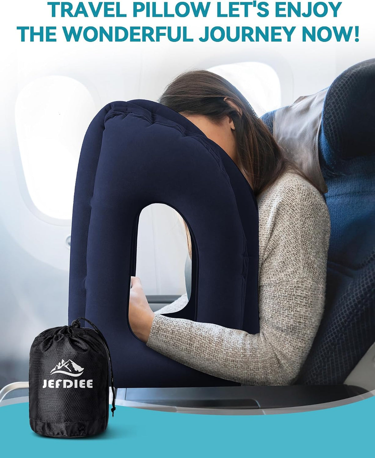 Inflatable Travel Pillow, Airplane Neck Pillow Comfortably Supports Head and Chin for Airplanes, Trains, Cars Office Napping on The Tray Table (Grey)