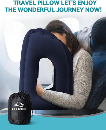 Inflatable Travel Pillow, Airplane Neck Pillow Comfortably Supports Head and Chin for Airplanes, Trains, Cars Office Napping on The Tray Table (Grey)