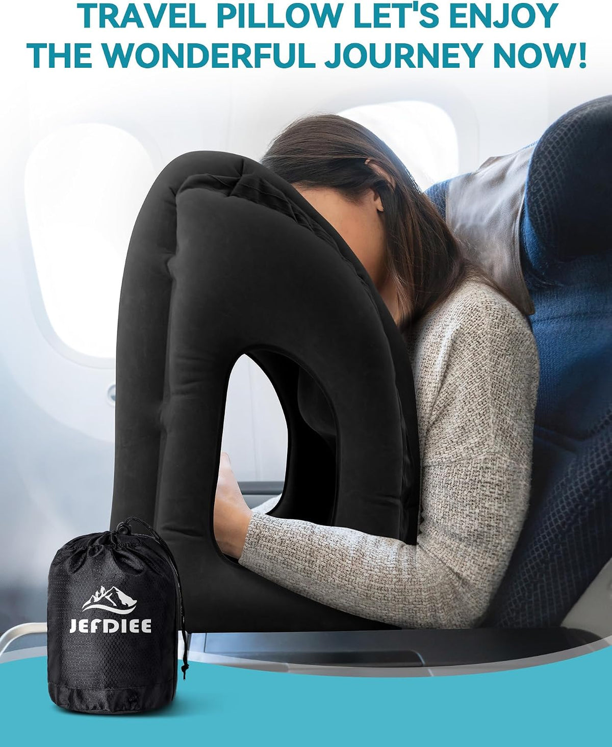 Inflatable Travel Pillow, Airplane Neck Pillow Comfortably Supports Head and Chin for Airplanes, Trains, Cars Office Napping on The Tray Table (Grey)