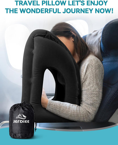 Inflatable Travel Pillow, Airplane Neck Pillow Comfortably Supports Head and Chin for Airplanes, Trains, Cars Office Napping on The Tray Table (Grey)