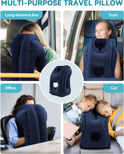 Inflatable Travel Pillow, Airplane Neck Pillow Comfortably Supports Head and Chin for Airplanes, Trains, Cars Office Napping on The Tray Table (Grey)