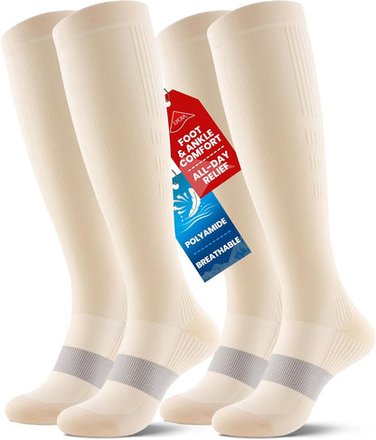 Compression Socks for Women Men, Comfortable 20-30 mmHg Circulation Knee High for Travel, Flying, Athletic, 2 Pairs