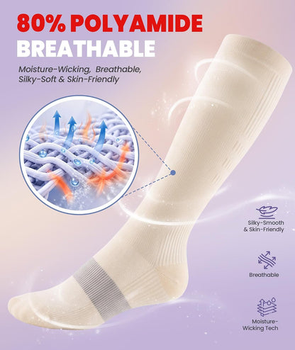 Compression Socks for Women Men, Comfortable 20-30 mmHg Circulation Knee High for Travel, Flying, Athletic, 2 Pairs