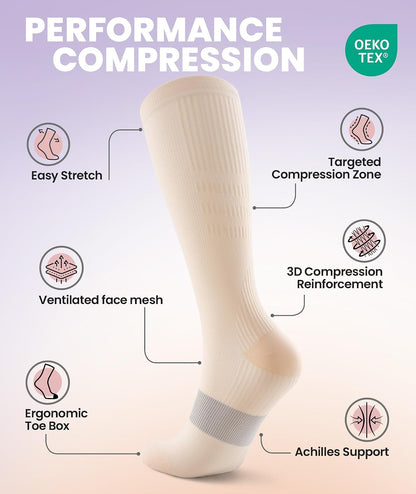 Compression Socks for Women Men, Comfortable 20-30 mmHg Circulation Knee High for Travel, Flying, Athletic, 2 Pairs