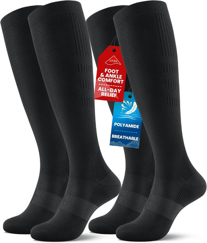 Compression Socks for Women Men, Comfortable 20-30 mmHg Circulation Knee High for Travel, Flying, Athletic, 2 Pairs