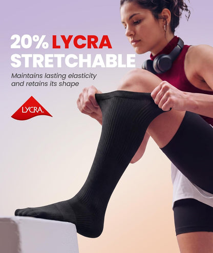 Compression Socks for Women Men, Comfortable 20-30 mmHg Circulation Knee High for Travel, Flying, Athletic, 2 Pairs