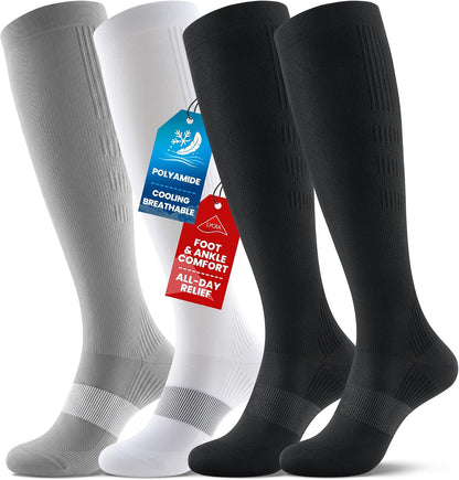 Compression Socks for Women Men, Comfortable 20-30 mmHg Circulation Knee High for Travel, Flying, Athletic, 2 Pairs