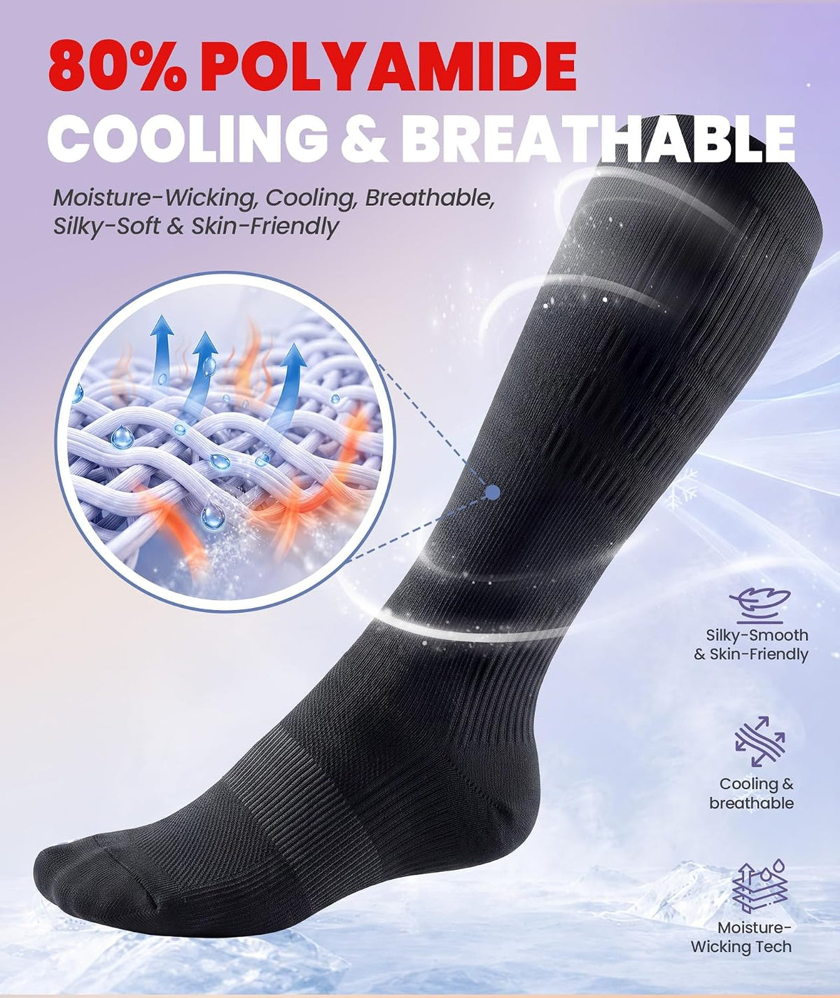 Compression Socks for Women Men, Comfortable 20-30 mmHg Circulation Knee High for Travel, Flying, Athletic, 2 Pairs