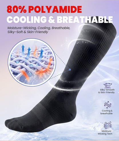 Compression Socks for Women Men, Comfortable 20-30 mmHg Circulation Knee High for Travel, Flying, Athletic, 2 Pairs
