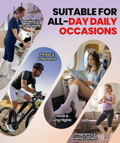 Compression Socks for Women Men, Comfortable 20-30 mmHg Circulation Knee High for Travel, Flying, Athletic, 2 Pairs