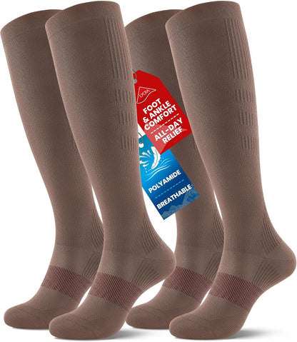 Compression Socks for Women Men, Comfortable 20-30 mmHg Circulation Knee High for Travel, Flying, Athletic, 2 Pairs