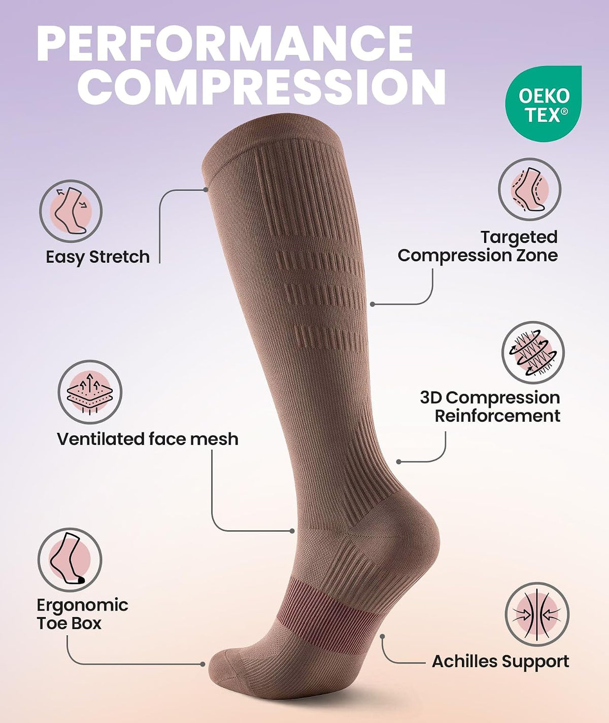 Compression Socks for Women Men, Comfortable 20-30 mmHg Circulation Knee High for Travel, Flying, Athletic, 2 Pairs