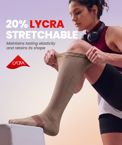 Compression Socks for Women Men, Comfortable 20-30 mmHg Circulation Knee High for Travel, Flying, Athletic, 2 Pairs