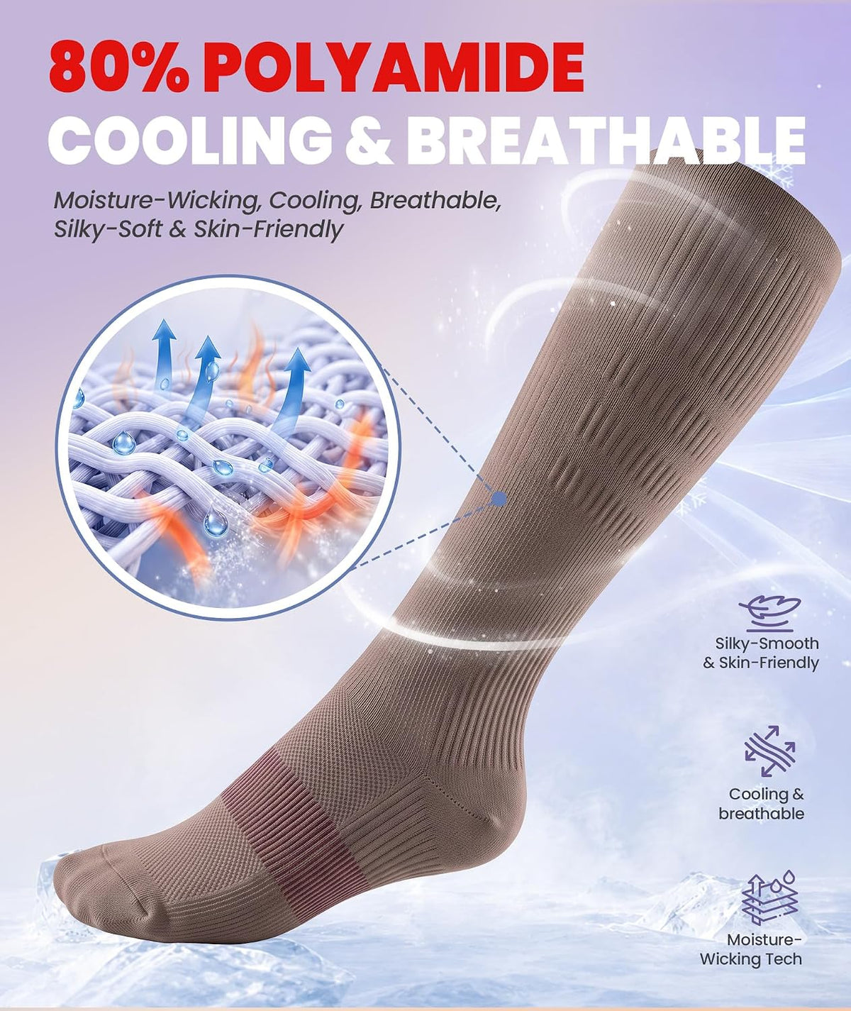Compression Socks for Women Men, Comfortable 20-30 mmHg Circulation Knee High for Travel, Flying, Athletic, 2 Pairs