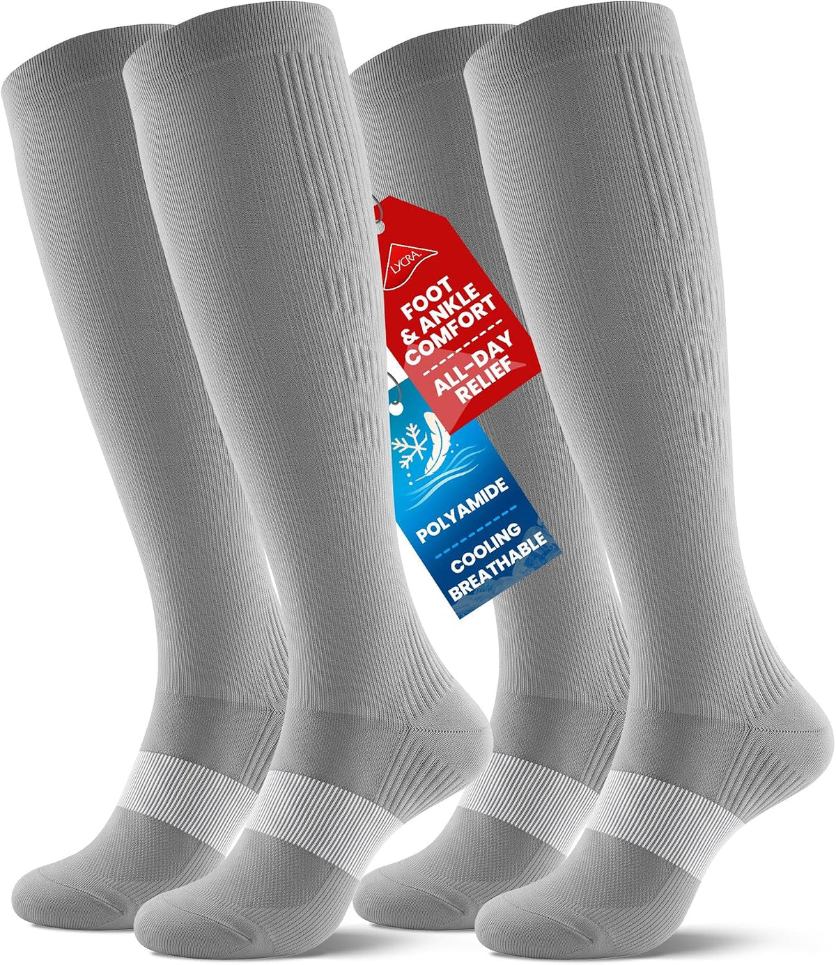 Compression Socks for Women Men, Comfortable 20-30 mmHg Circulation Knee High for Travel, Flying, Athletic, 2 Pairs